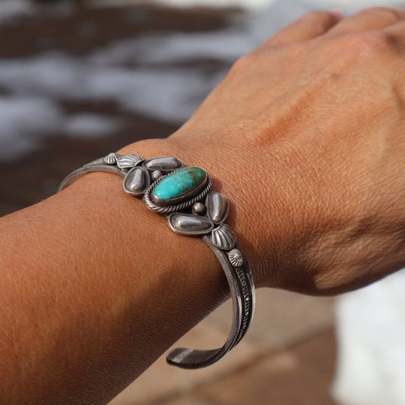 Native American Royston Turquoise Bracelet Signed @loveyourstyle Jewelry sz‎ 7* - Picture 9 of 9